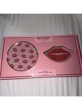 JUICY COUTURE SET OF TWO CERAMIC TRINKET TRAYS LIPS JEWELRY CERAMIC TRAYS NEW